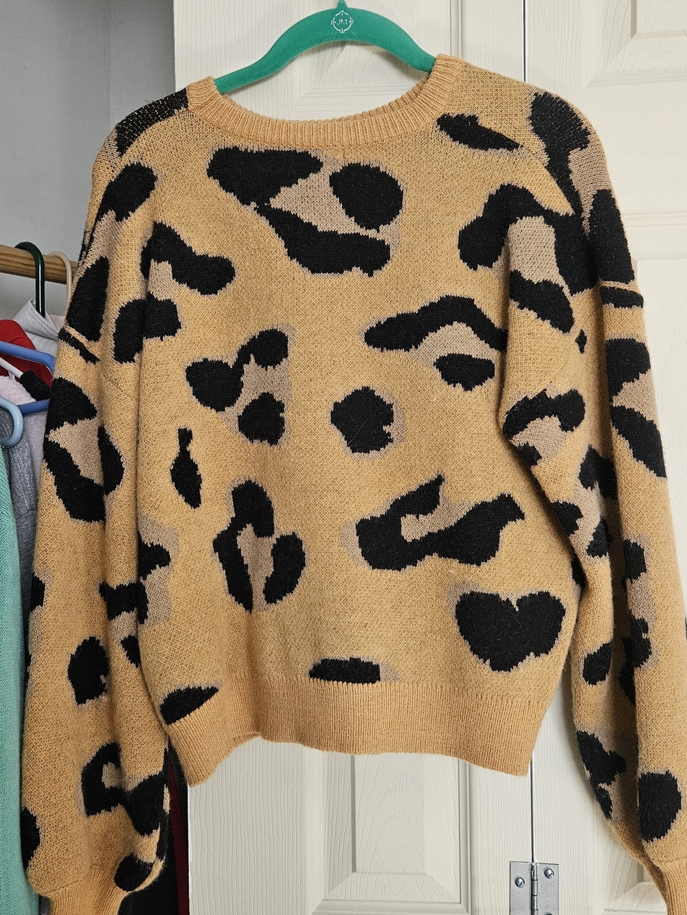 Women’s Tan Leopard-Print Crewneck Sweater
